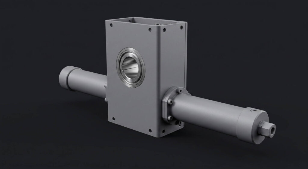 AiRender_rotary_actuator_output_dialog Gray gearbox Ai rendering from CMS IntelliCAD CAD Software